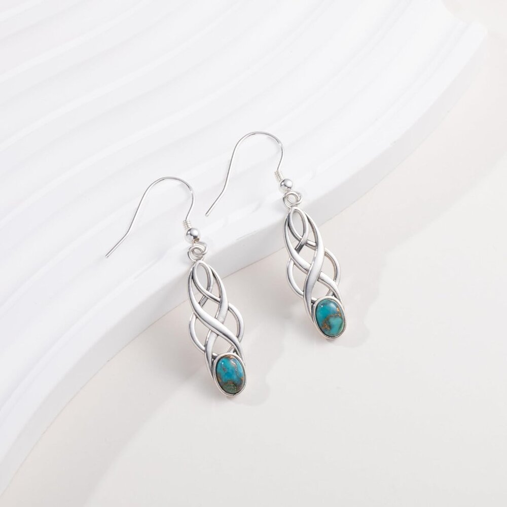 Sterling Silver Turquoise Celtic Dangle Earrings … - image 2